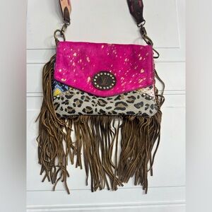 Keep It Gypsy Upcycled LV Fringe Calf Hair Animal Print Crossbody Bag Boho